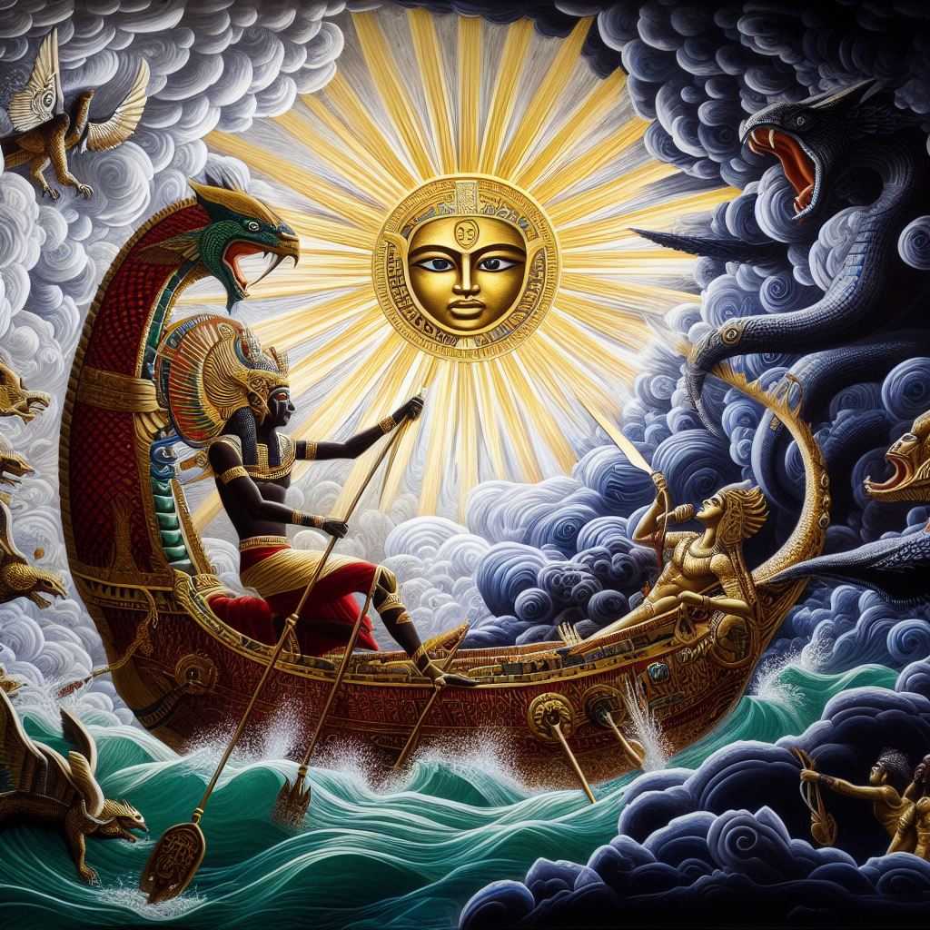 Ra enfrenta a Apep en su barca celestial al amanecer